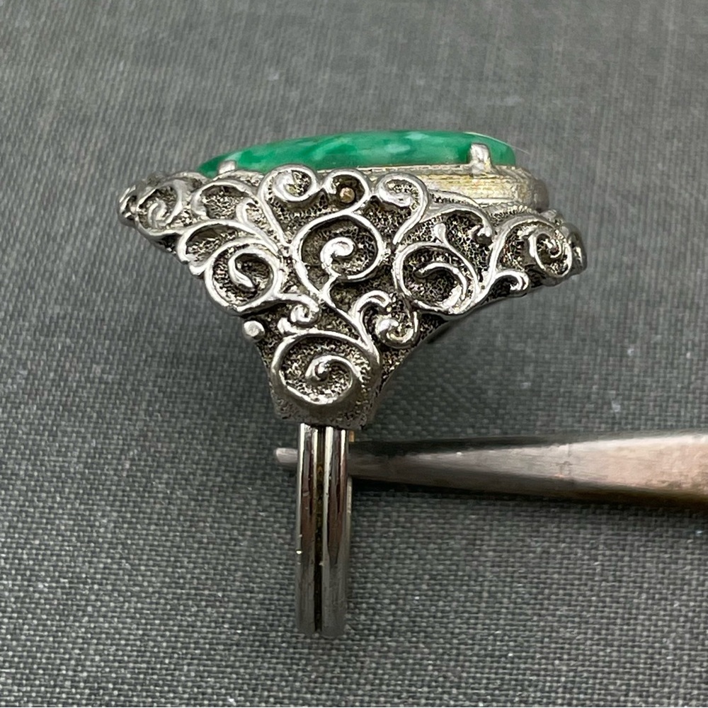 Vintage Sarah Coventry Reversible Peking Glass & Intaglio Cameo Hematite Ring 8 - Picture 6 of 8